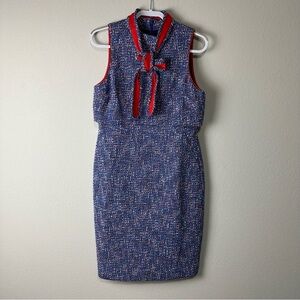 NEW J. Crew Blue Autumn Tweed Tie Neck Tank Italian Fabric Dress Size 10